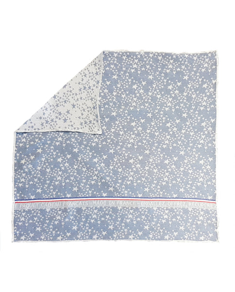 Reusable gift wrap from recycled cotton, star pattern, made in France - Shopping Blue