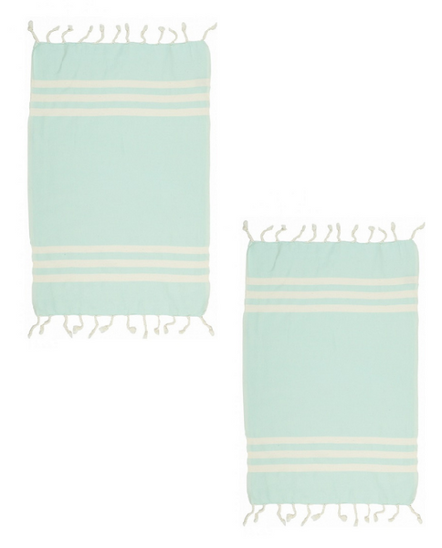 Artisan Turkish hand towel set, mint green - Shopping Blue